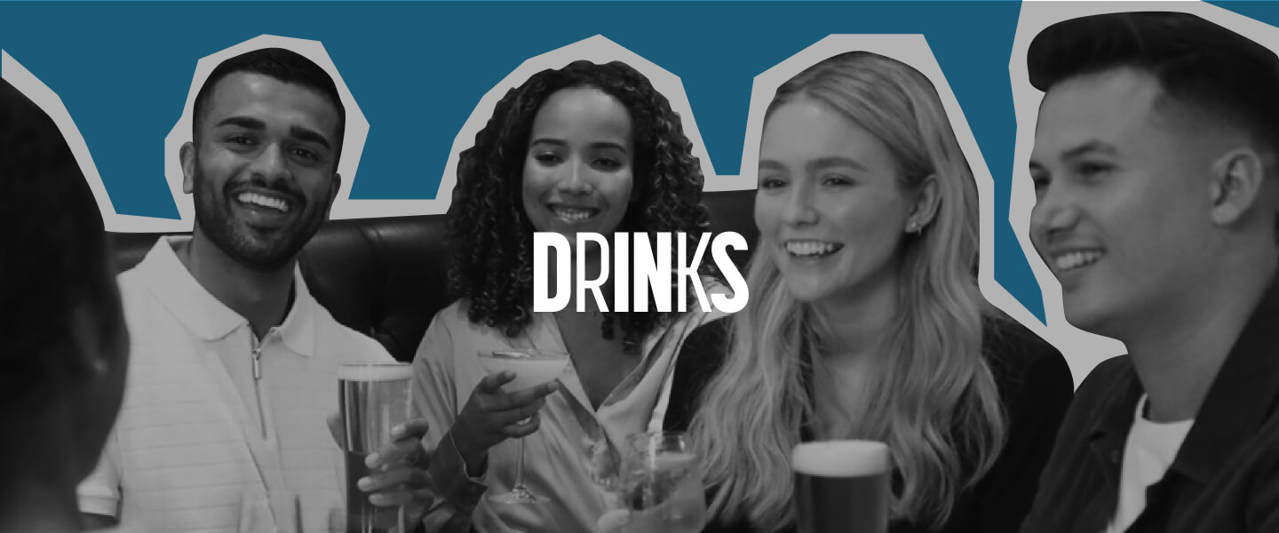 Four Bar and Block customers sat down and laughing with a selection of drinks