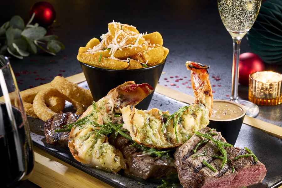 bar + block steak sampler with lobster