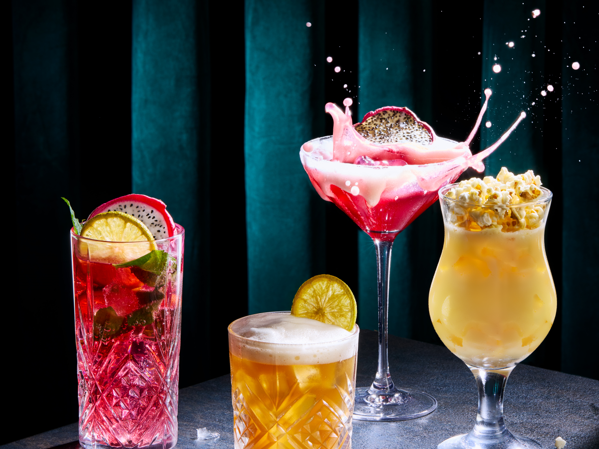 bar + block cocktail drinks with splash